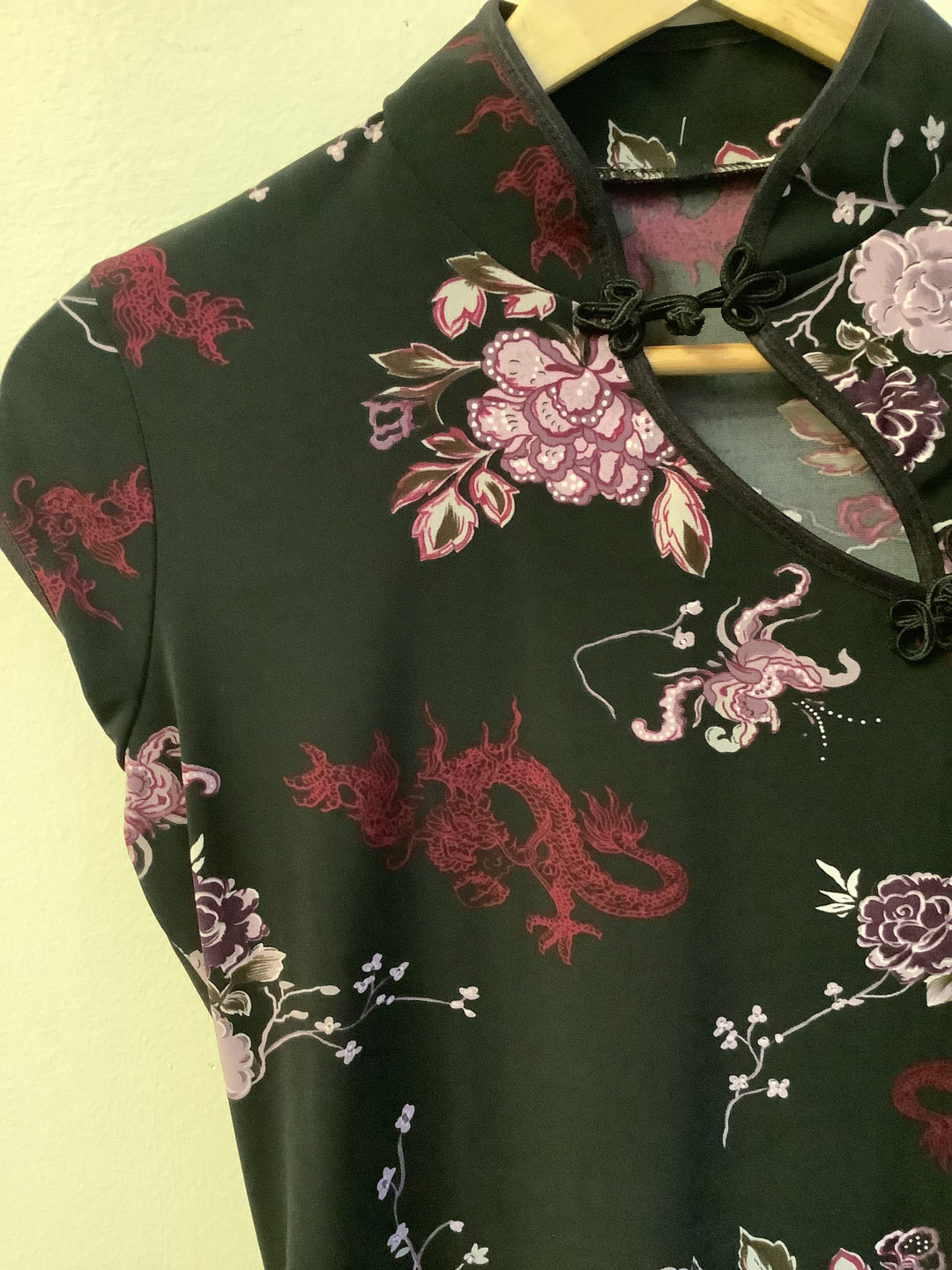 Vintage Dragon Bloom Satin Mandarin Top