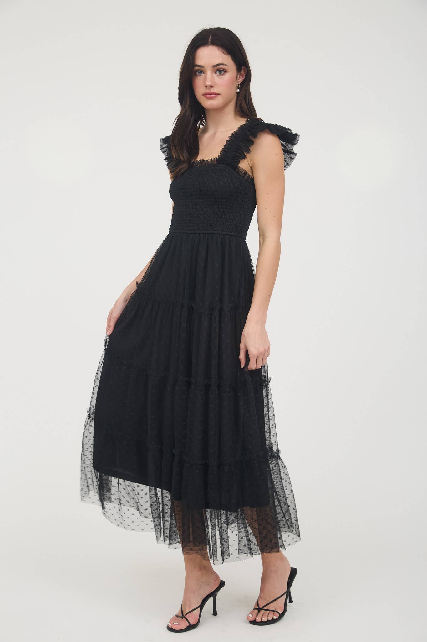 Polka Dot Chiffon Tiered Dress | Sage