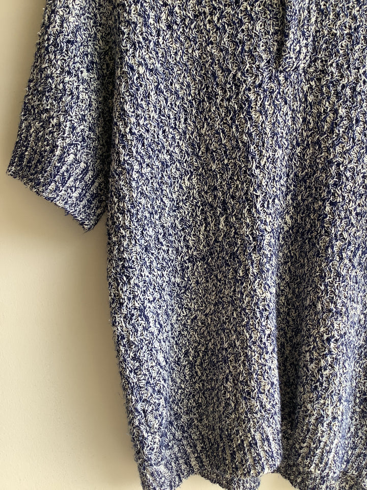 Vintage textured Knit Polo shirt sleeve sweater