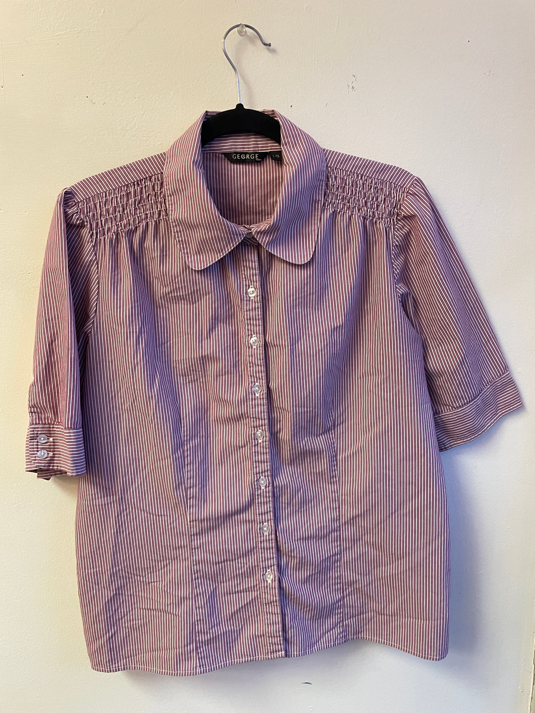 Plum Pinstripe Smocked Back Blouse