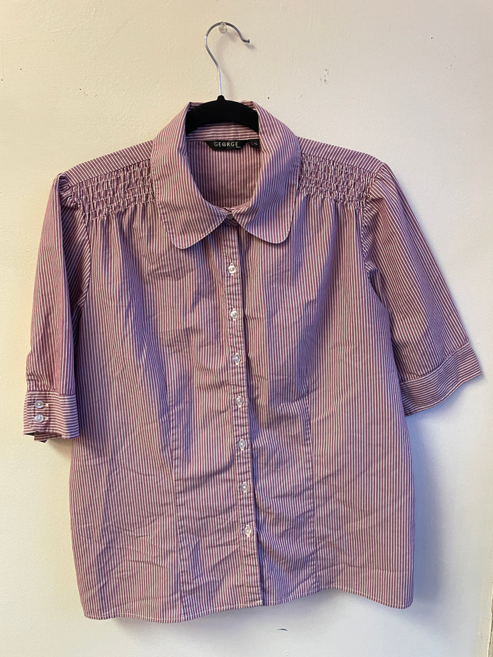 Plum Pinstripe Smocked Back Blouse