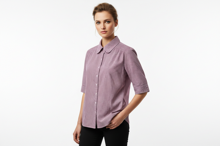 Plum Pinstripe Smocked Back Blouse