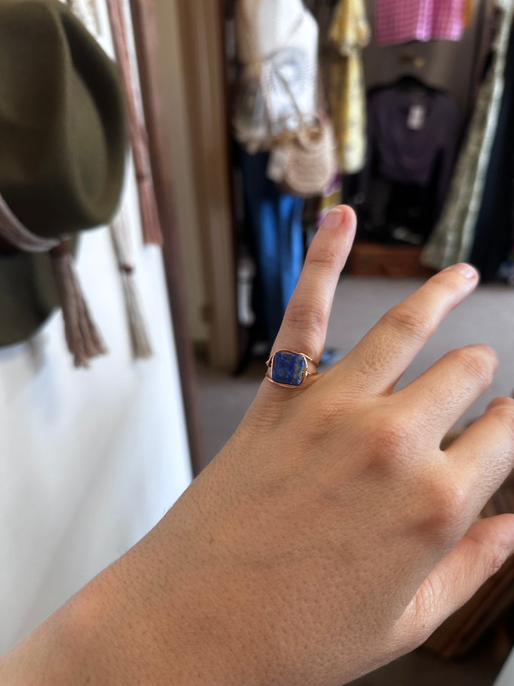 Copper Wire Lapis Lazuli Night Sky Ring