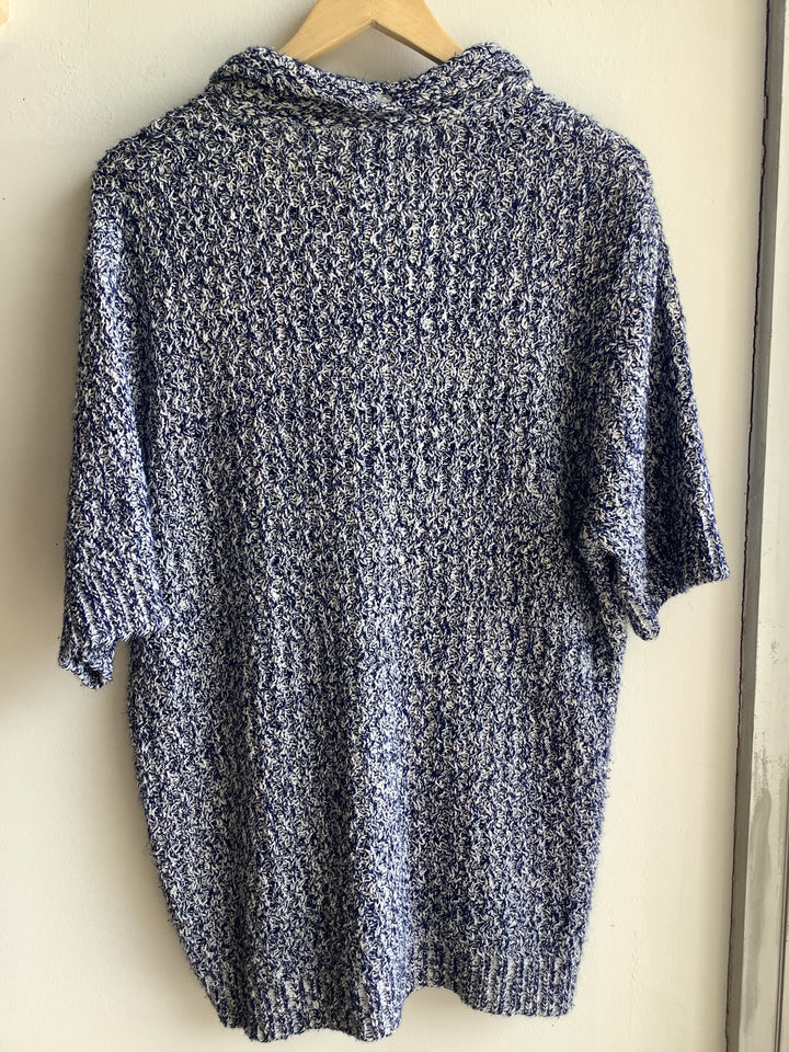 Vintage textured Knit Polo shirt sleeve sweater