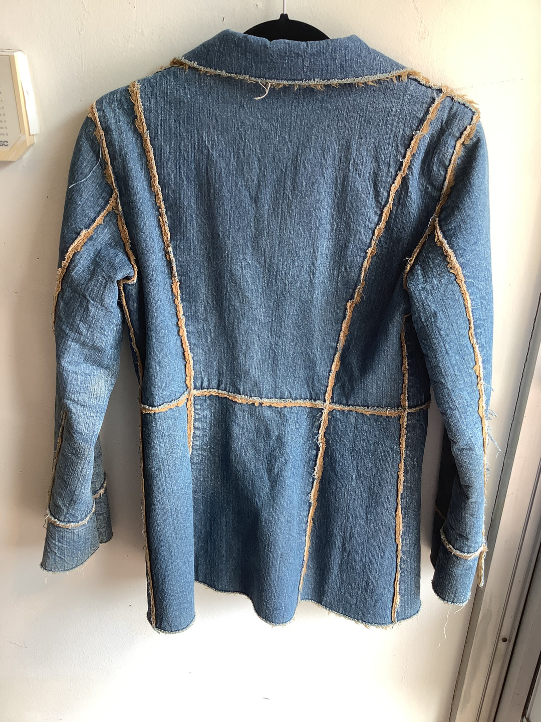 Raw Edge Denim Sherpa Blazer Jacket