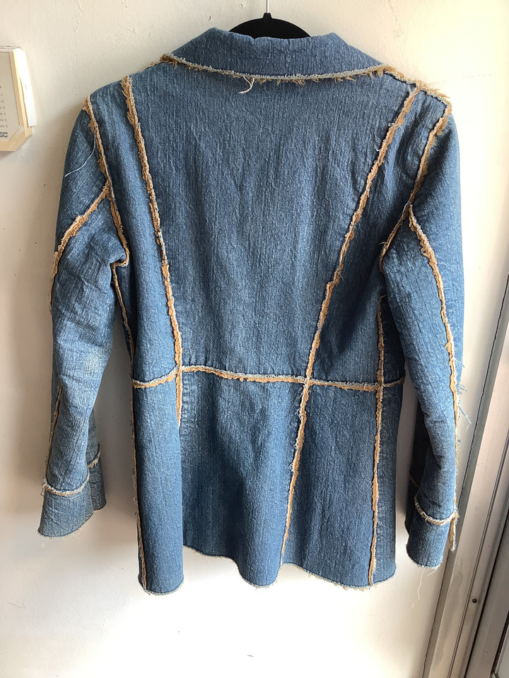 Raw Edge Denim Sherpa Blazer Jacket