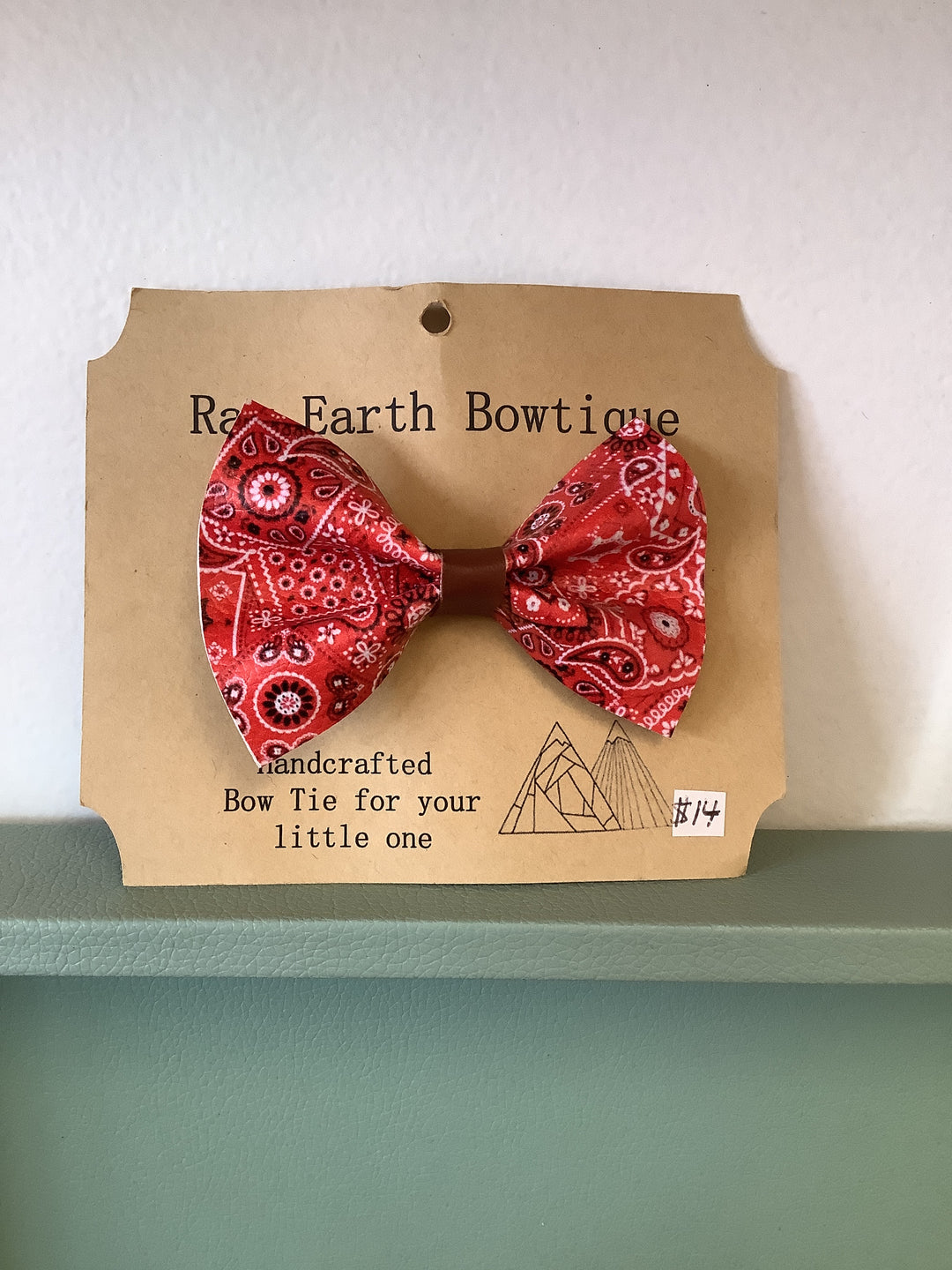 Raw Earth Bowtique Red Leather Paisley print bow tie