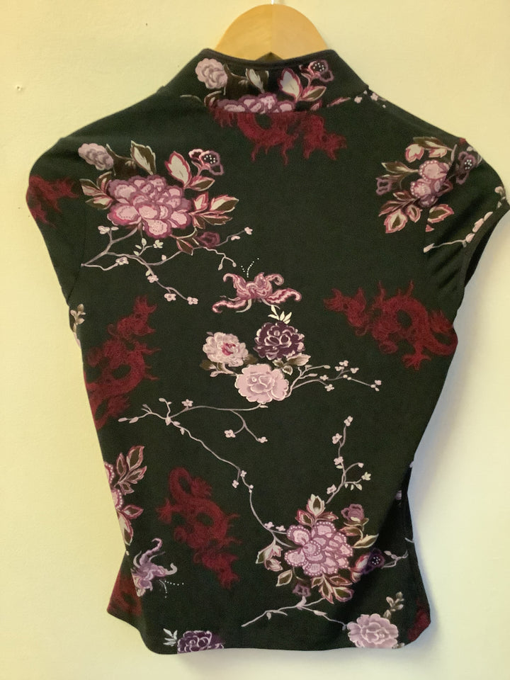 Vintage Dragon Bloom Satin Mandarin Top