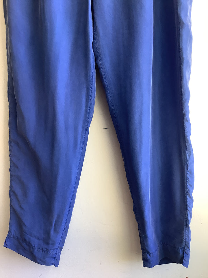 Vintage 1980s Royal Blue Silk Pants | Size Large