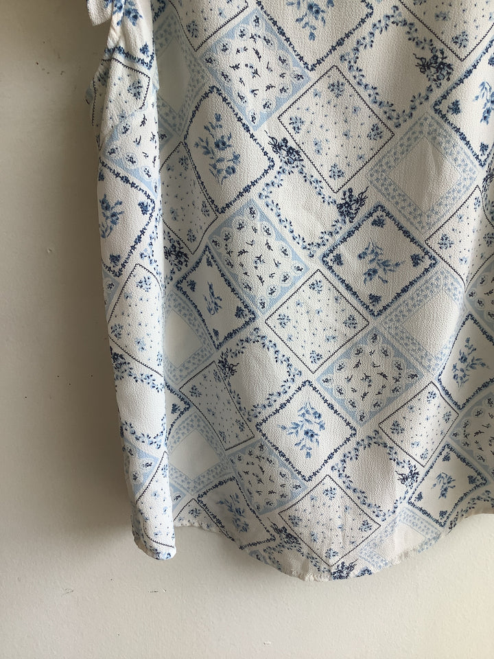 Blue Floral Ruffle Blouse
