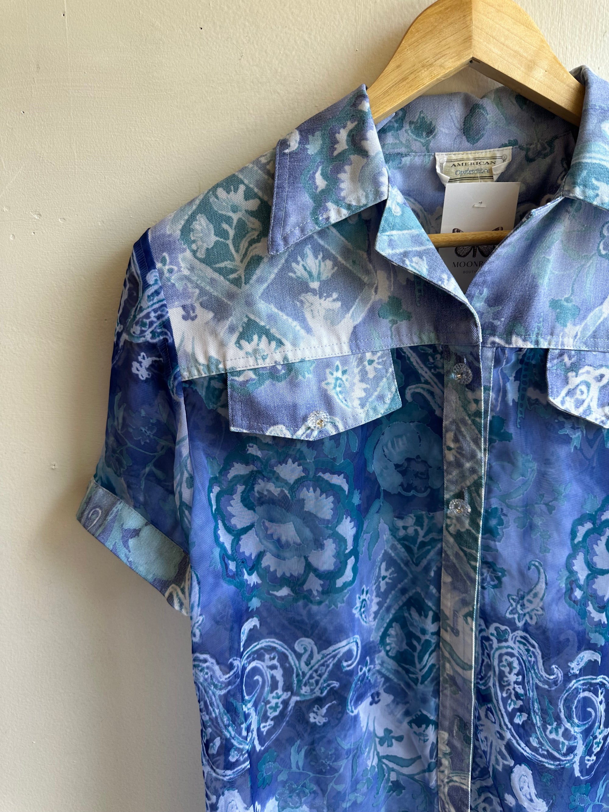 Vintage Sheet Western Shirt | Blue Paisley Bloom | Size Medium