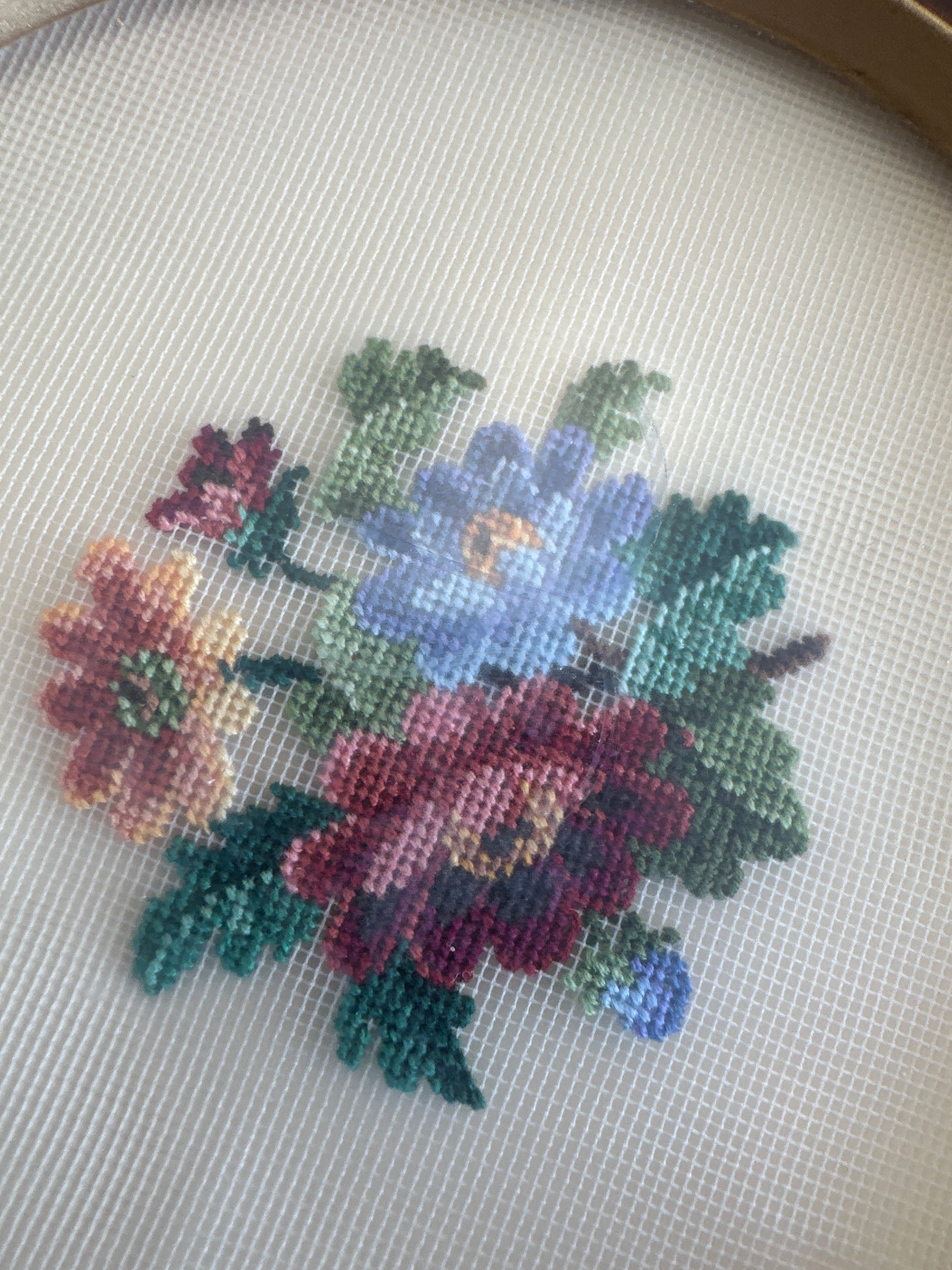 Vintage Round Framed Floral Embroidery