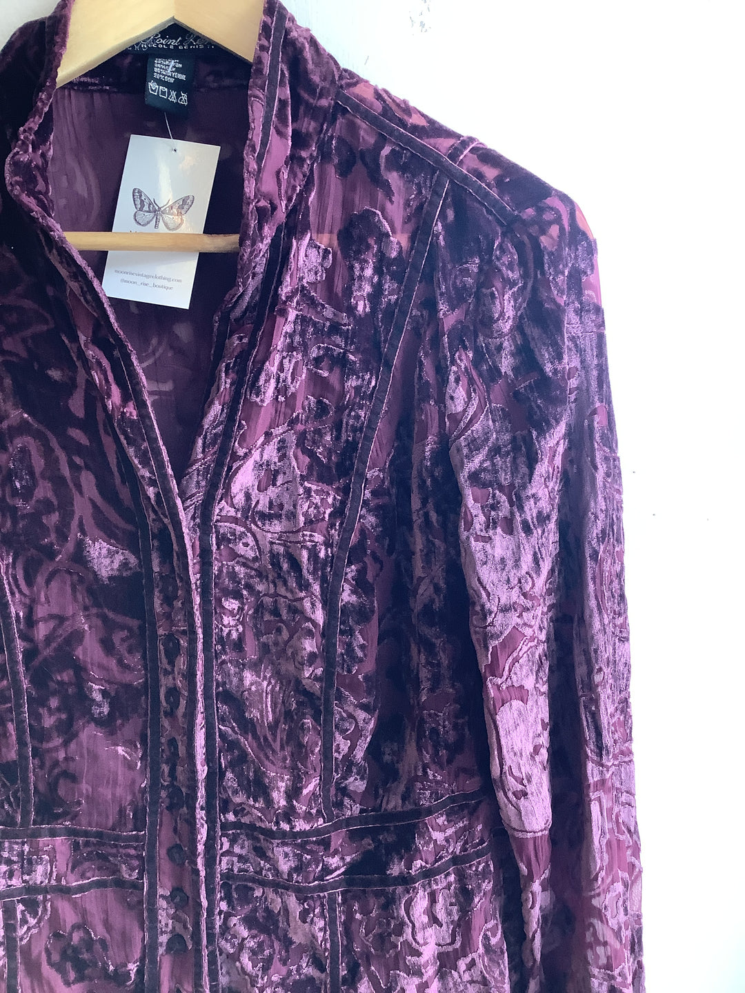 Vintage Crushed Velvet Brocade Jacket- Deep Plum