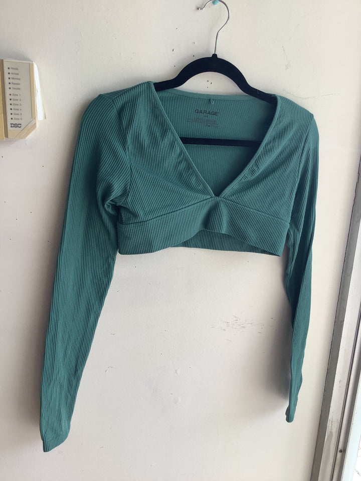 Garage Sage Green Ribbed Long Sleeve