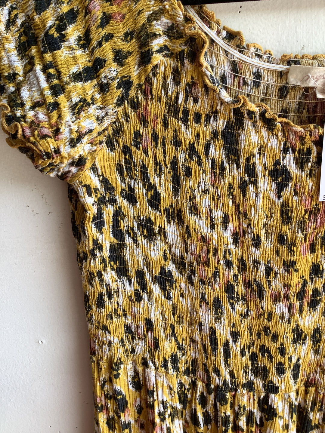 Mustard Floral Smocked Midi Dress