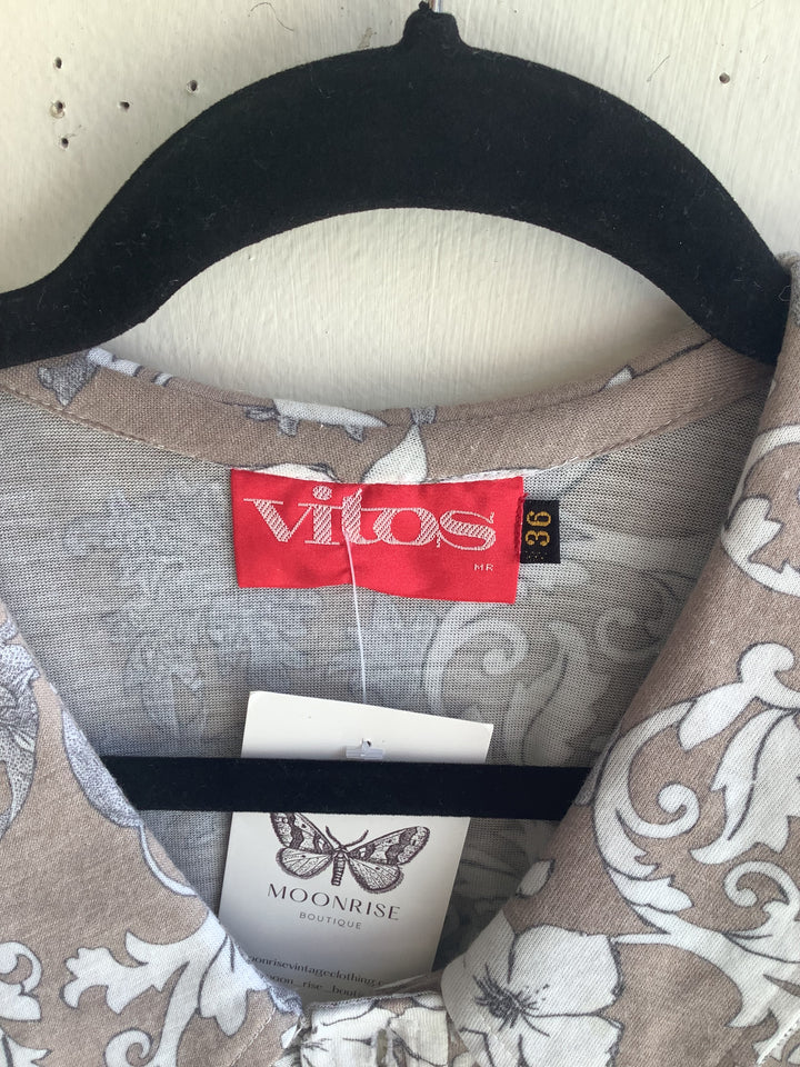 Vintage Taupe Floral Button Blouse