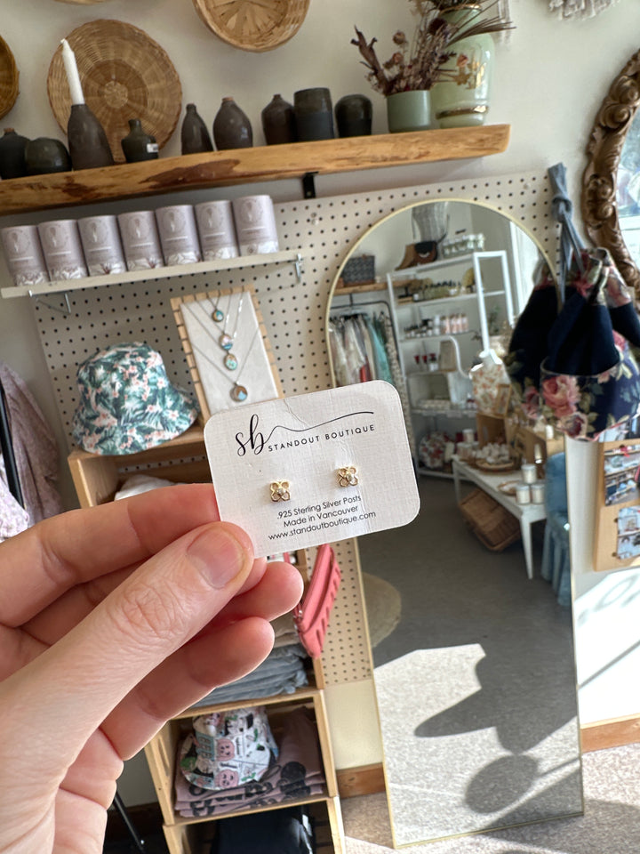 Standout Boutique Gold Flower with Crystals Studs