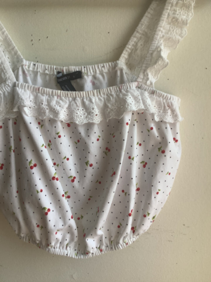 Cherry Eyelet Ruffle Crop Top