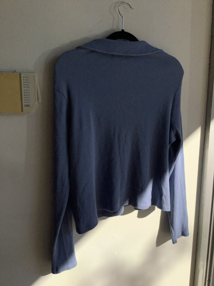 Roots Blue Ribbed Collared Long Sleeve