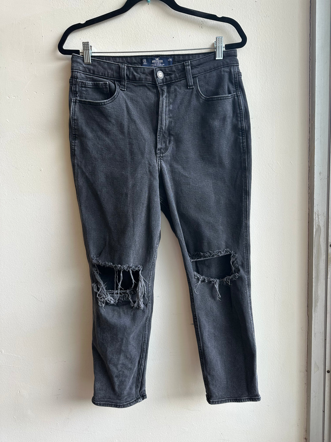 Hollister Distressed Black Straight Leg Jeans