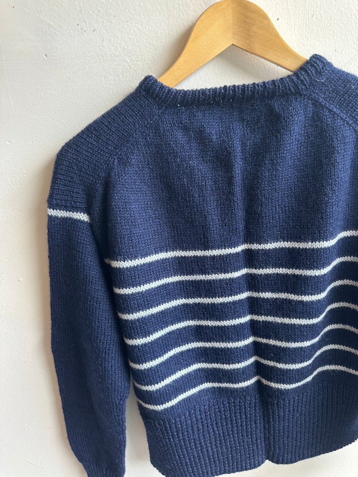 Debbie Svensson Hand Knit Navy Striped 100% Wool Sweater