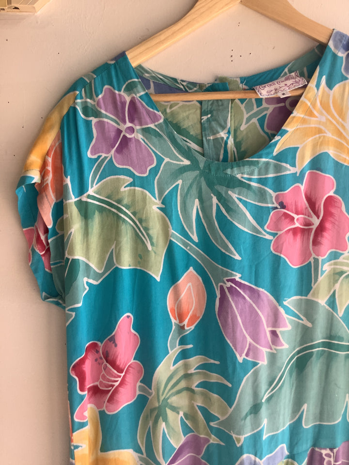 Vintage Tropical Floral Midi Dress