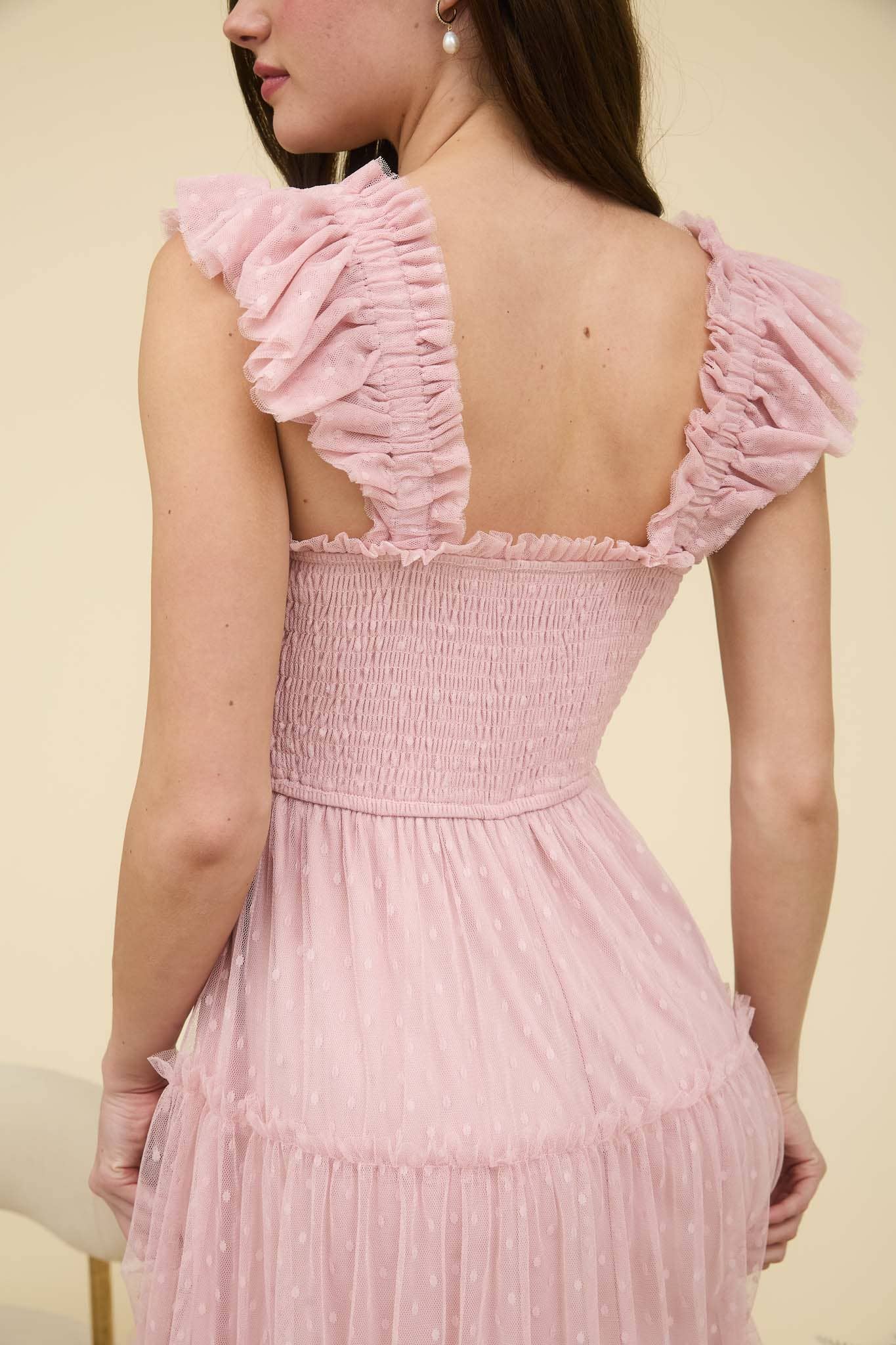 Polka Dot Chiffon Tiered Dress | Sage