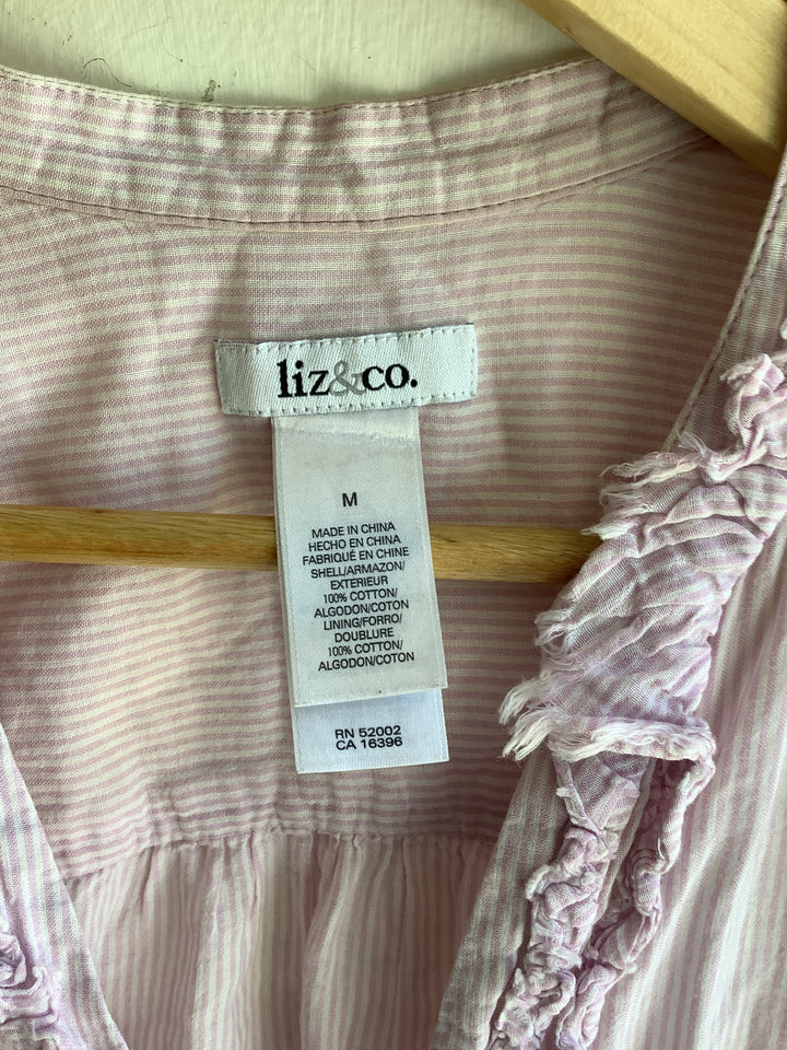 Blush Stripe Ruffle Cotton Blouse