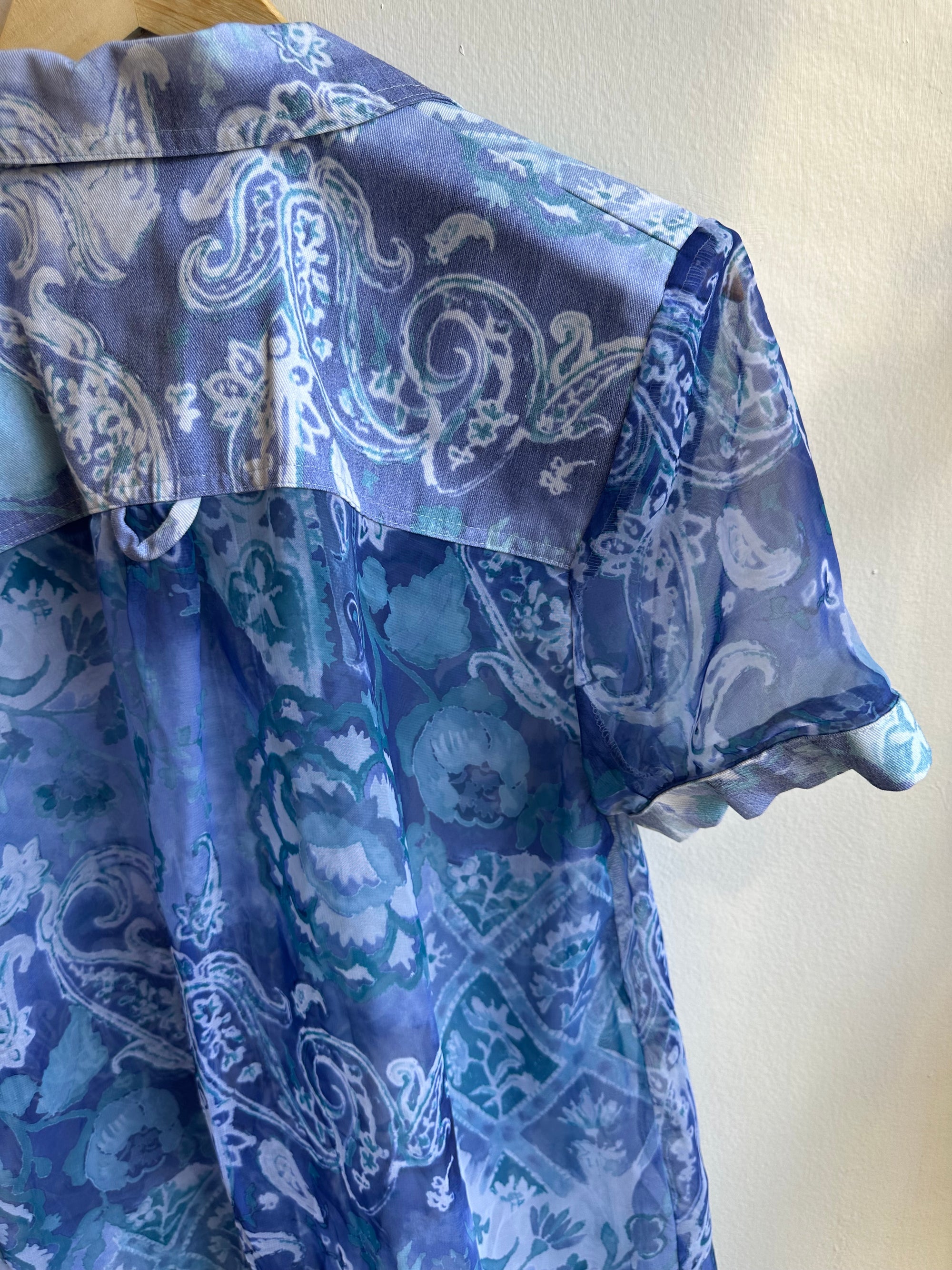 Vintage Sheet Western Shirt | Blue Paisley Bloom | Size Medium