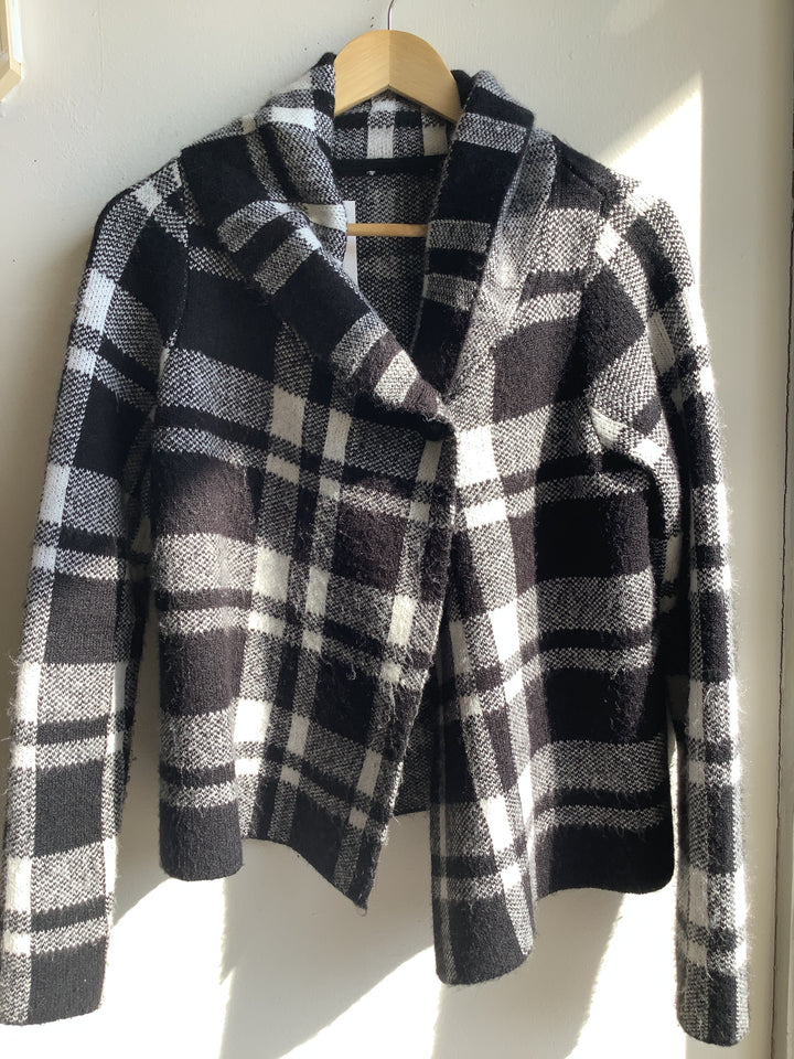 Vintage Black&White plaid wool blend Cardigan