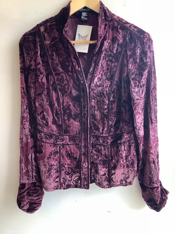 Vintage Crushed Velvet Brocade Jacket- Deep Plum