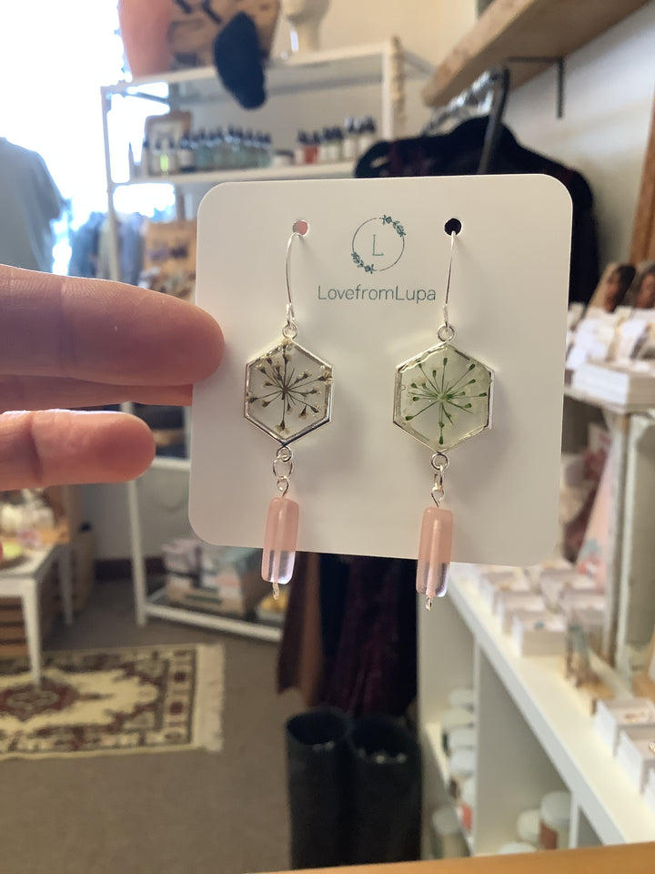 Wildflower Hexagon Resin Earrings- Love From Lupa