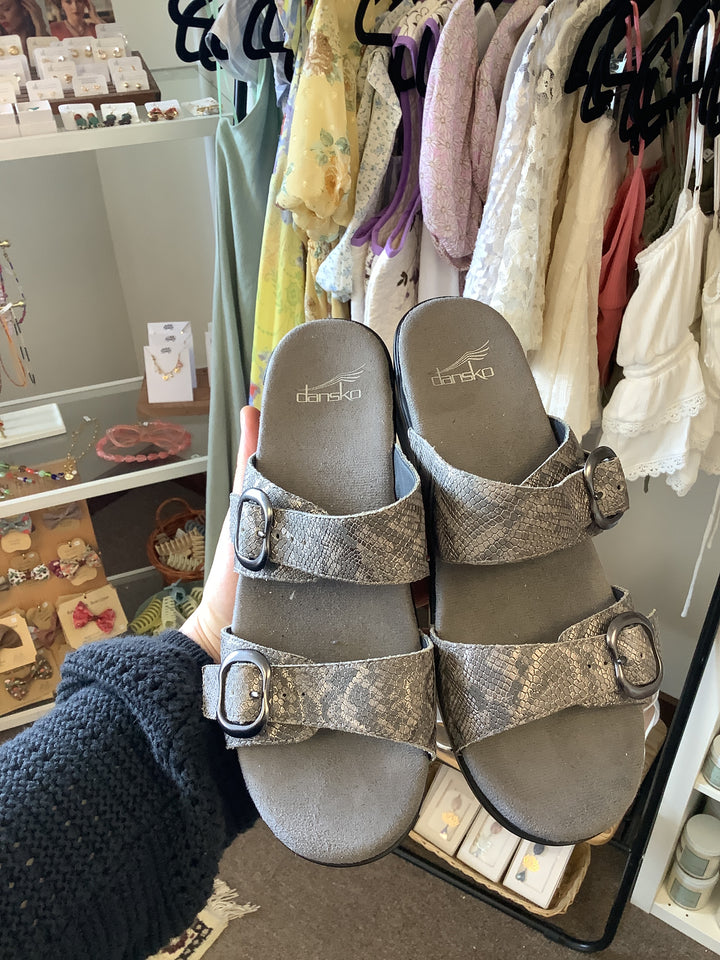Dansko Snake Print Double Strap Slides