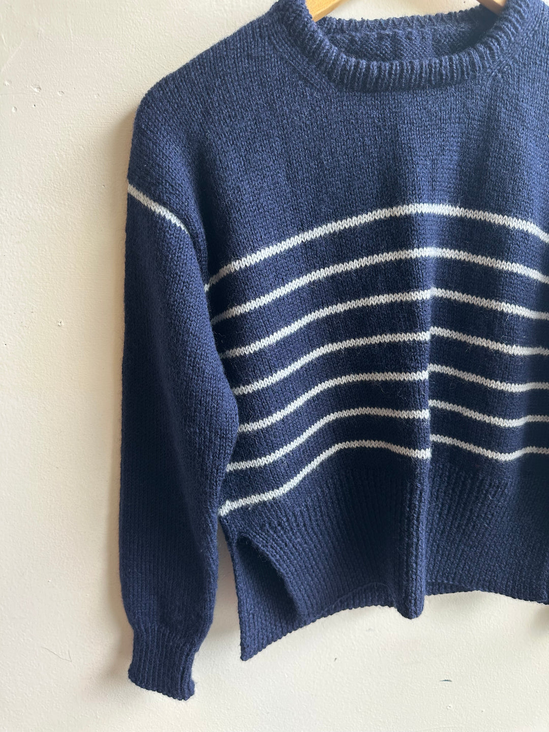 Debbie Svensson Hand Knit Navy Striped 100% Wool Sweater