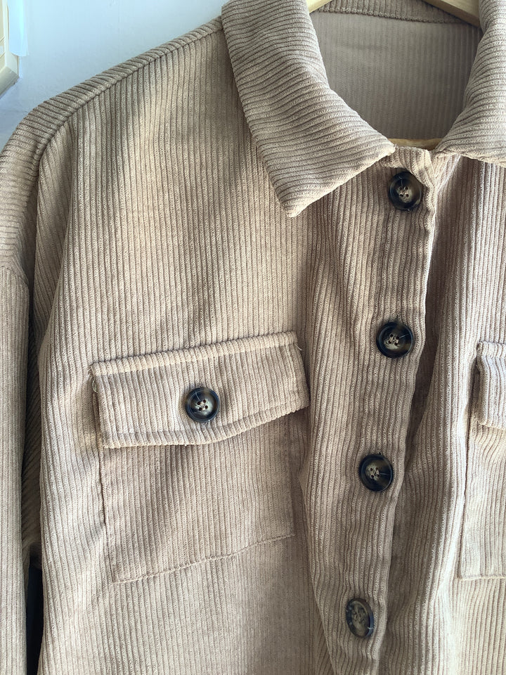 Taupe Corduroy Button Up Shacket