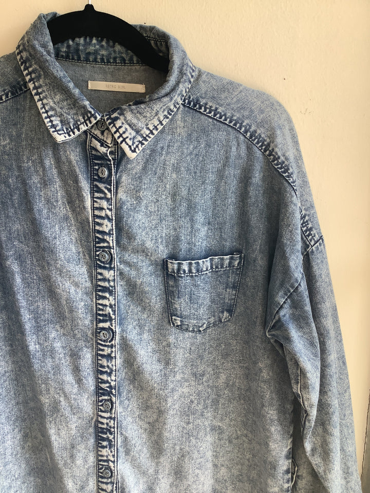 Retro Girl Acid Wash Denim Shirt