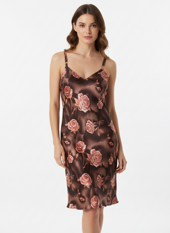 Vintage Rosy Mocha Satin Slip Dress