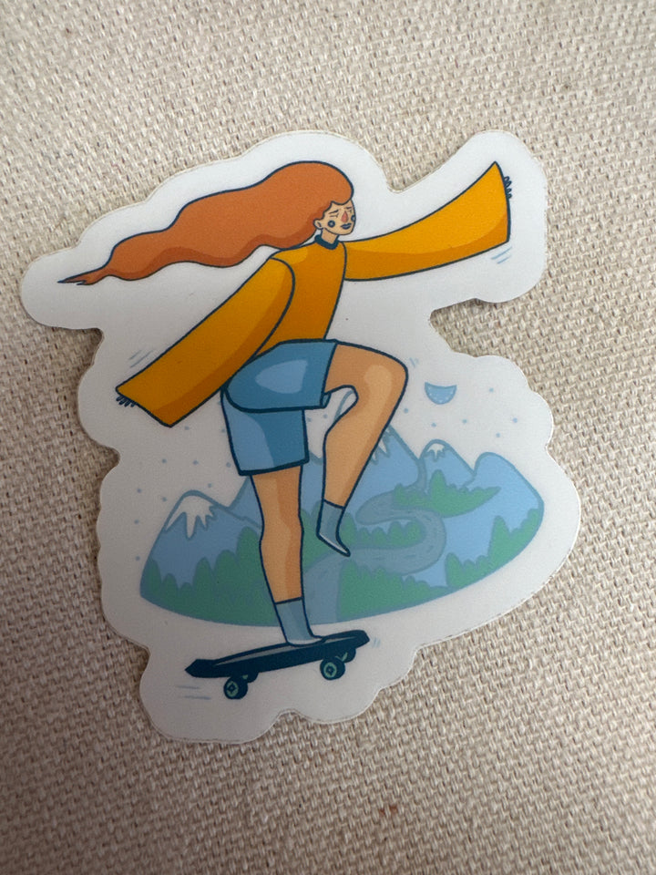 Kactus Blue Skateboard Girl Sticker