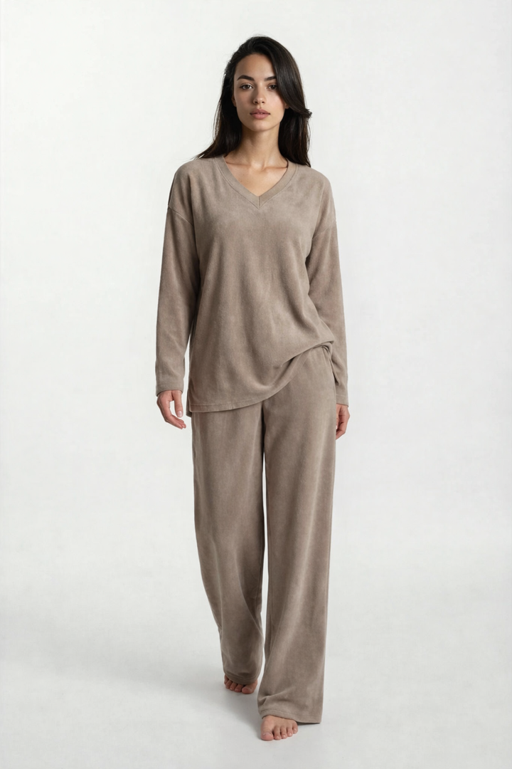 Terry &amp; Co. - Relaxed French Terry Matching Lounge Set For Women 2PC In Latte