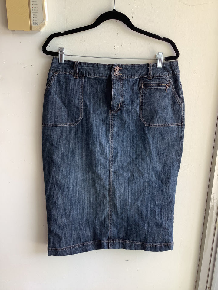 Contrast Stitch Denim Midi Skirt