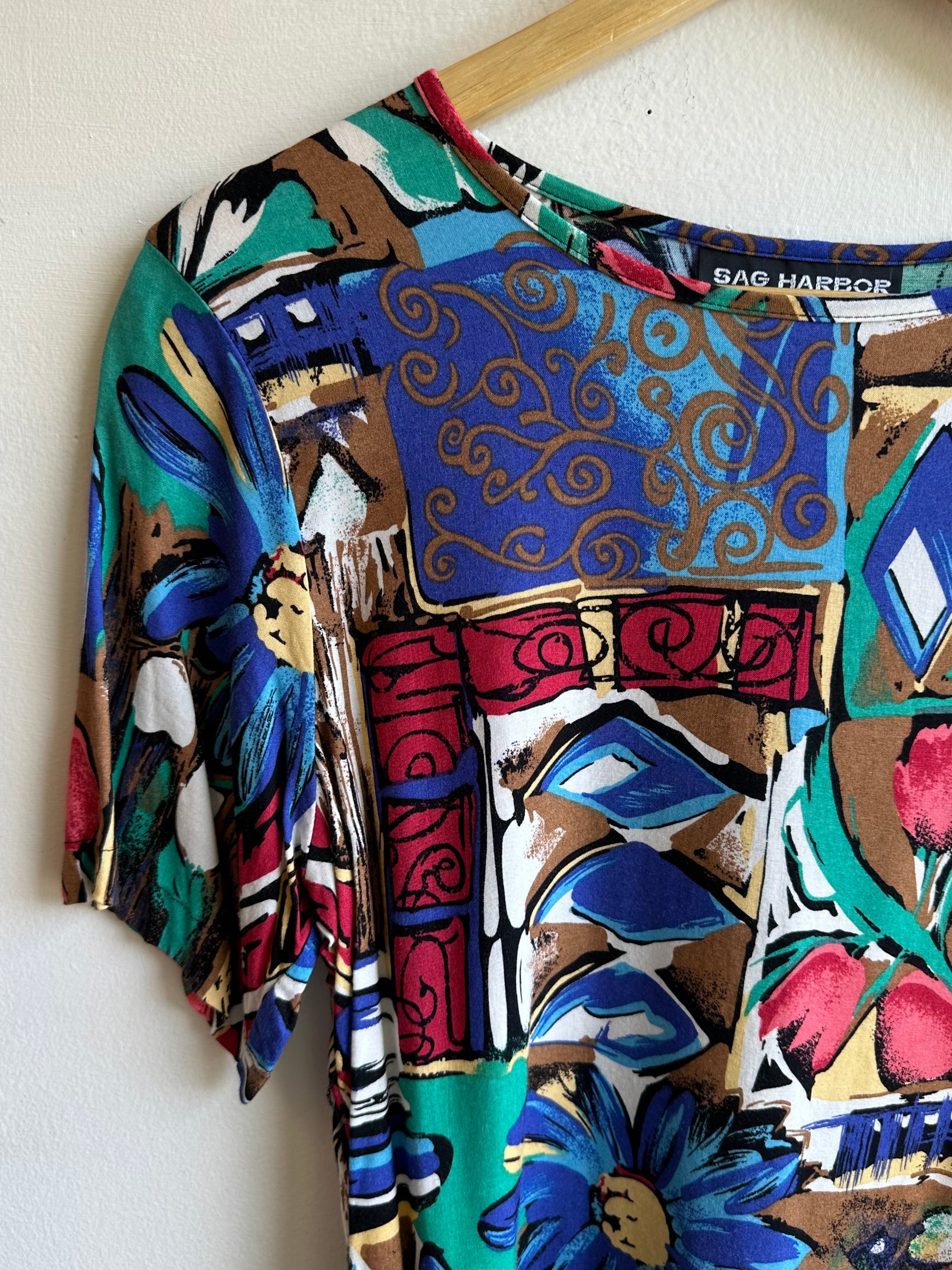 Vintage Garden Riot Blouse | Bold ’90s Floral Patchwork Pattern | Size Medium