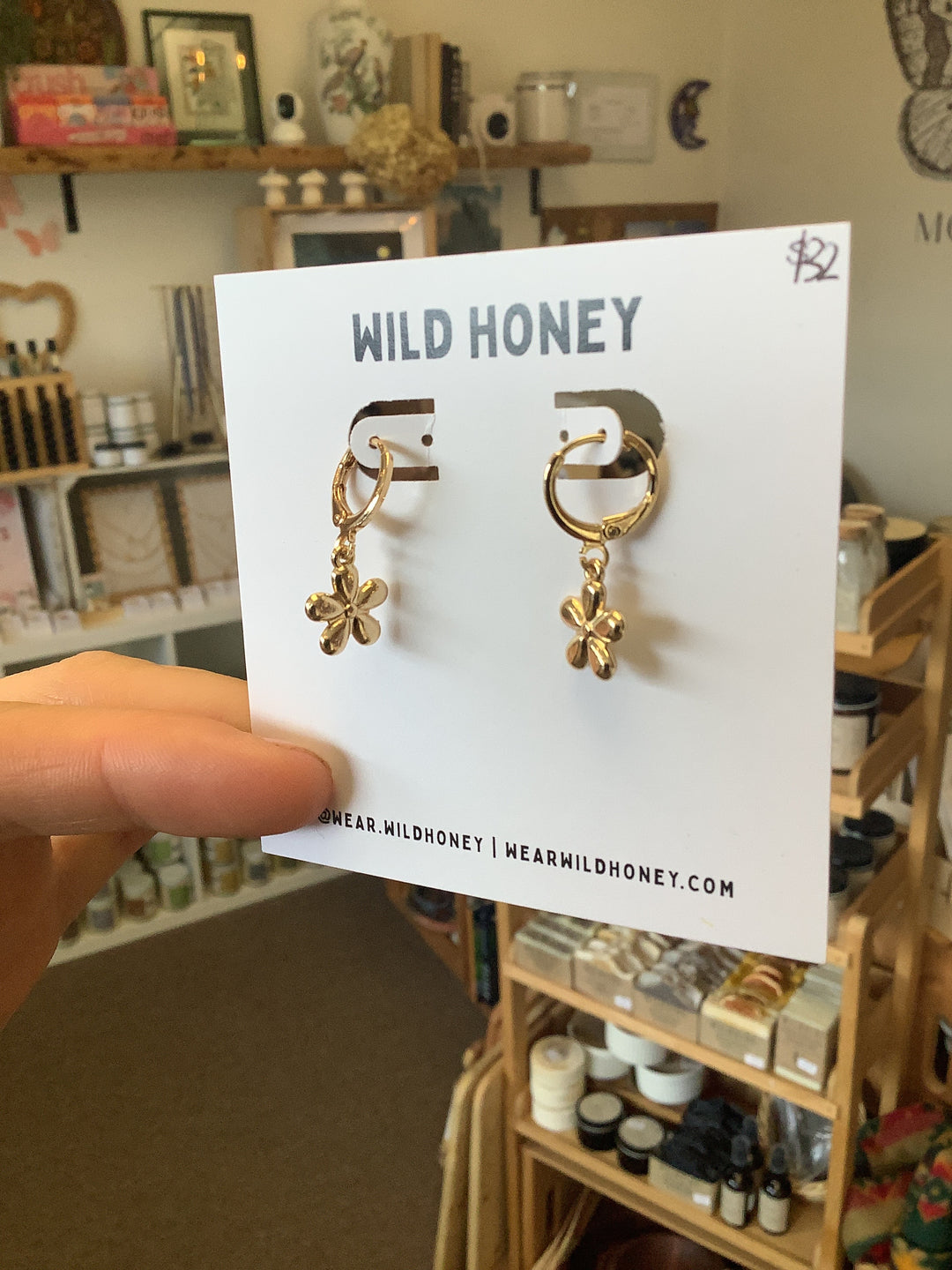 Golden Daisy Dangle Hoop Earrings