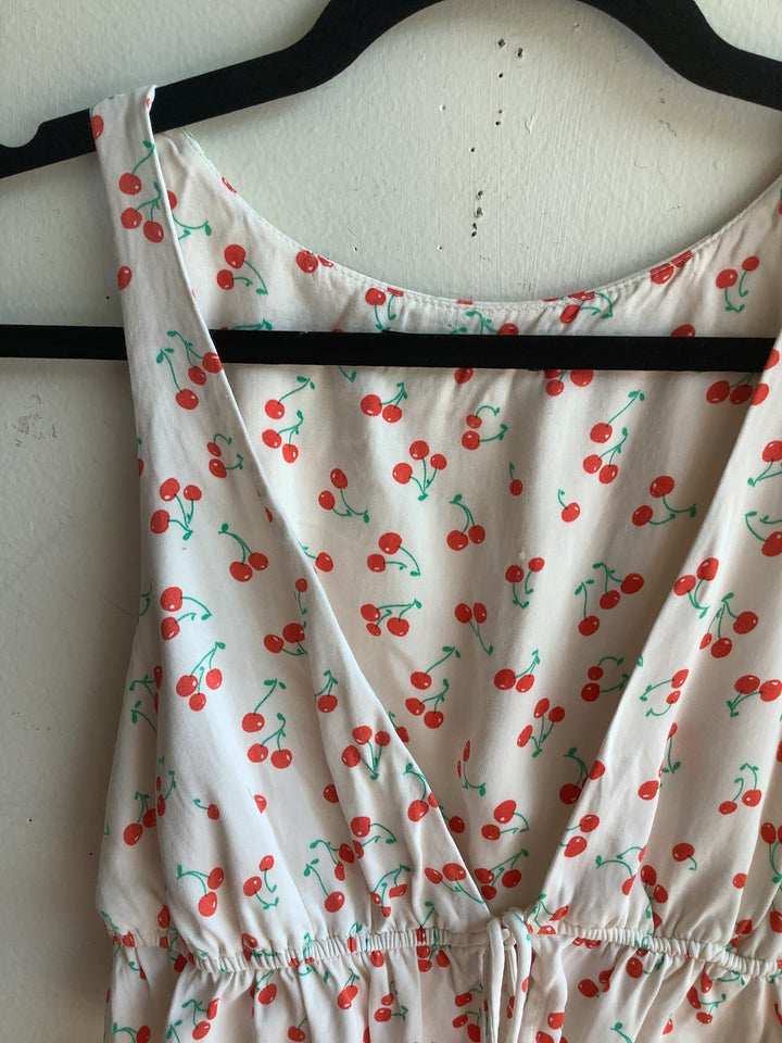 Cherry Print Drawstring Peplum Crop Top