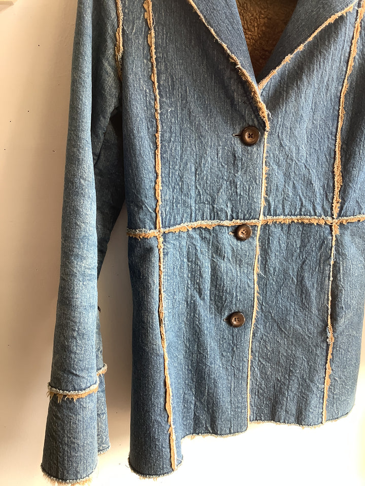 Raw Edge Denim Sherpa Blazer Jacket