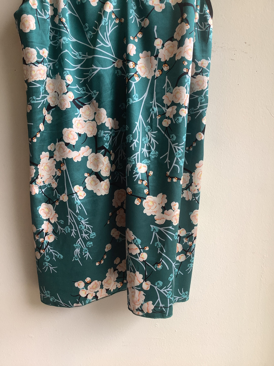 Emerald Blossom Satin Slip Dress