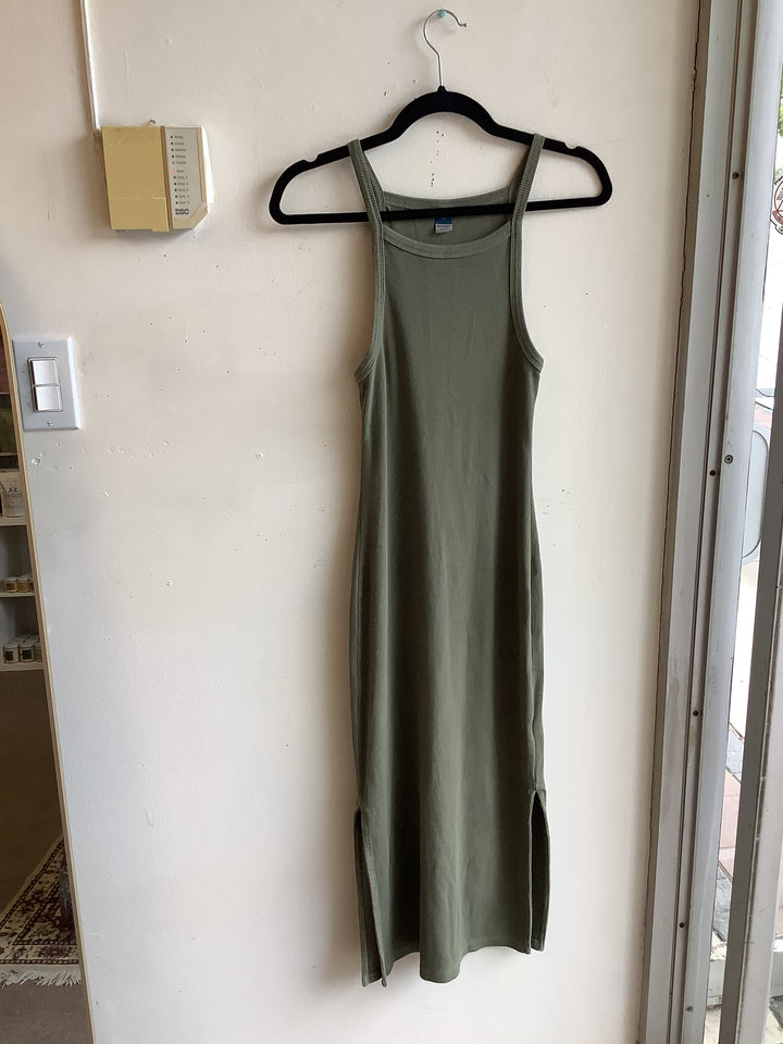 Olive Ribbed Maxi Tank Dress