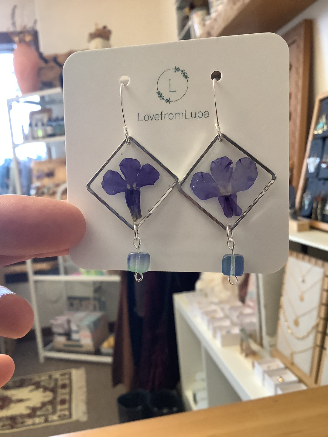 Purple Flower Square Resin Earrings-Love From Lupa