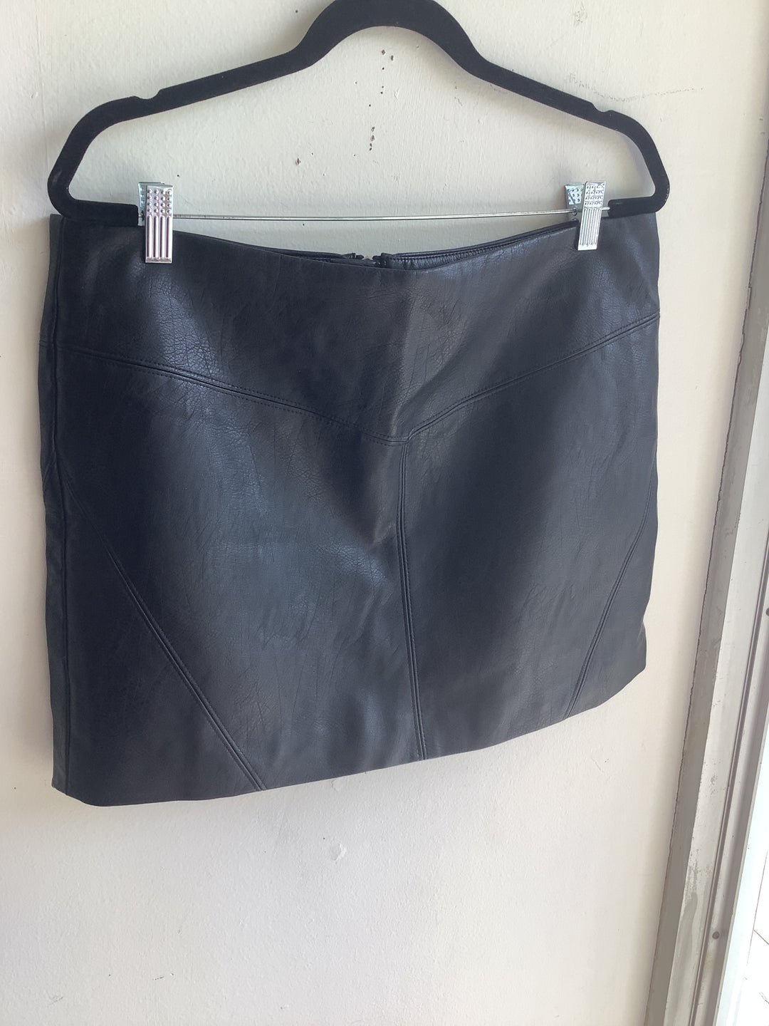 Black Leather Panelled Mini Skirt