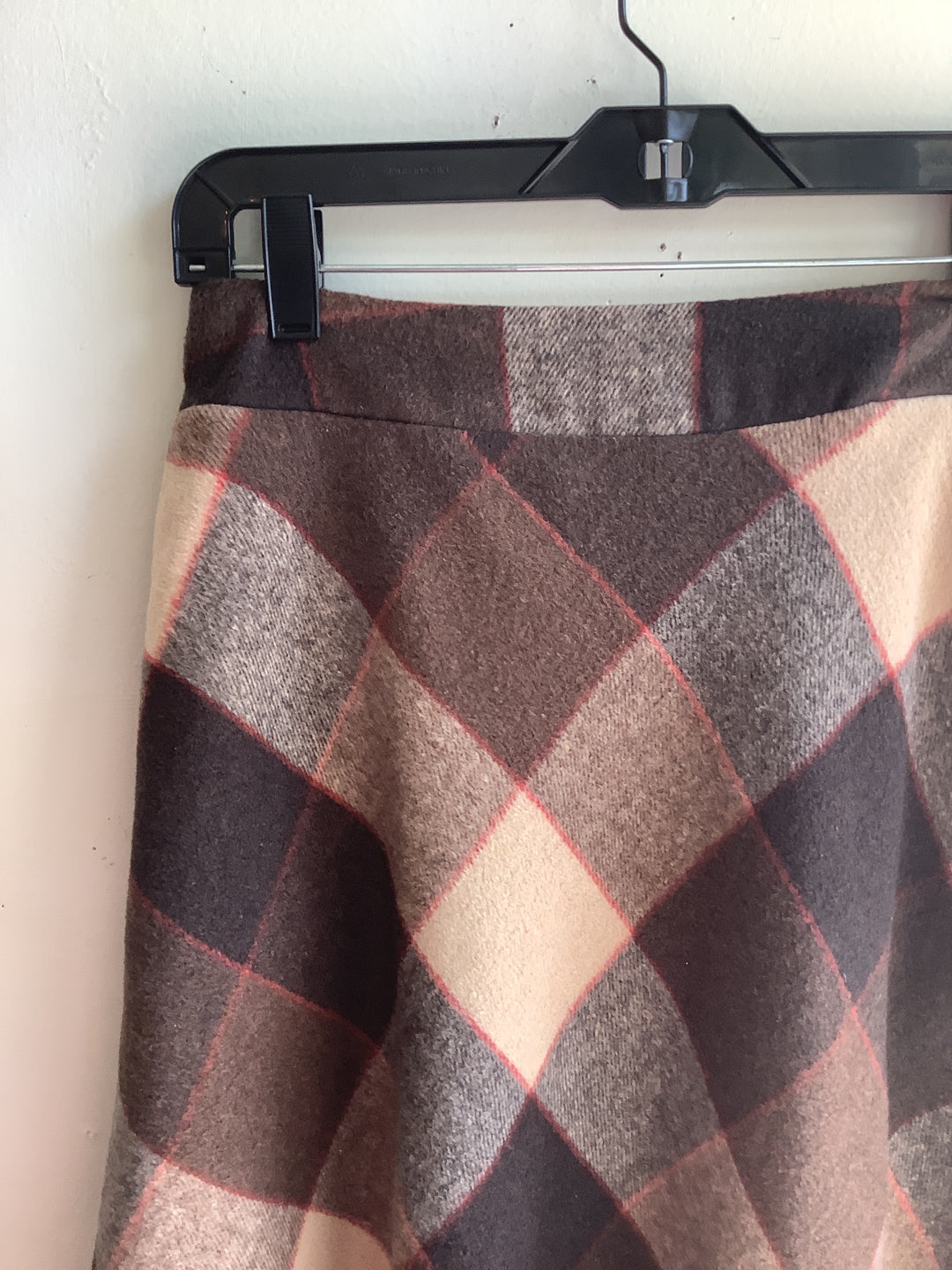 Vintage Plaid Wool Blend Midi Skirt