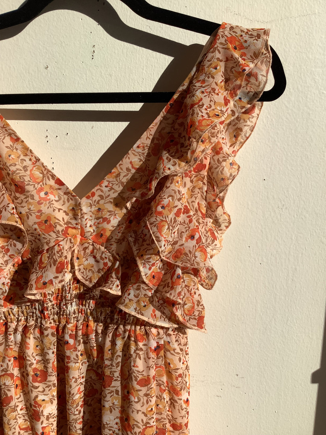 Autumn Floral Ruffle Maxi Dress